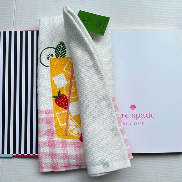 Kate Spade Kitchen Towel Set 2 Pack Set Pink and White - Picture 6 of 8